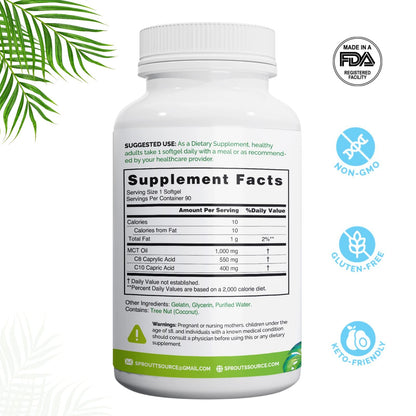 Sprout Source MCT Oil Softgels 1000mg, C8 C10 Keto, 90-Day Supply