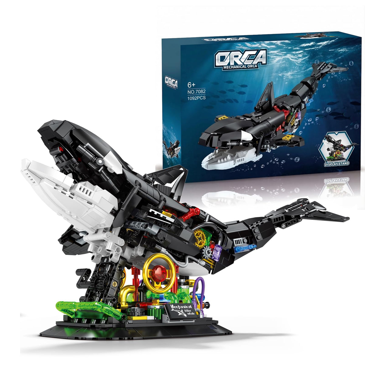 hhohio Mechanical Killer Whale Building Set, 1092 PCS Movable Ocean Animal Building Toys with Display Stand, Home Decor Gift for Adults Teens Kids Boys Ages 6+