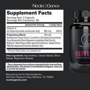 Nucleogenex - Nutralize - The Key to Supporting a Healthy Aging Process and Immune System - Potent Blend for Powerful Cell Protection - Xanthohumol, CurcuPrime, C-60 Complex, PureQQ - 30 Capsules NucleOGenex buy supplements Au