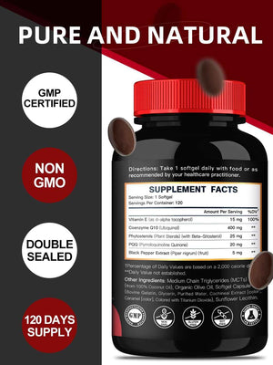DRFOSTER Ubiquinol CoQ10 400mg Softgels, with PQQ & Vitamin E, 120 Servings - Active Ubiquinol, Coq10 400mg, Black Pepper for Max Absorption, Allergen-Free, Powerful Antioxidant, Brain & Energy Support
