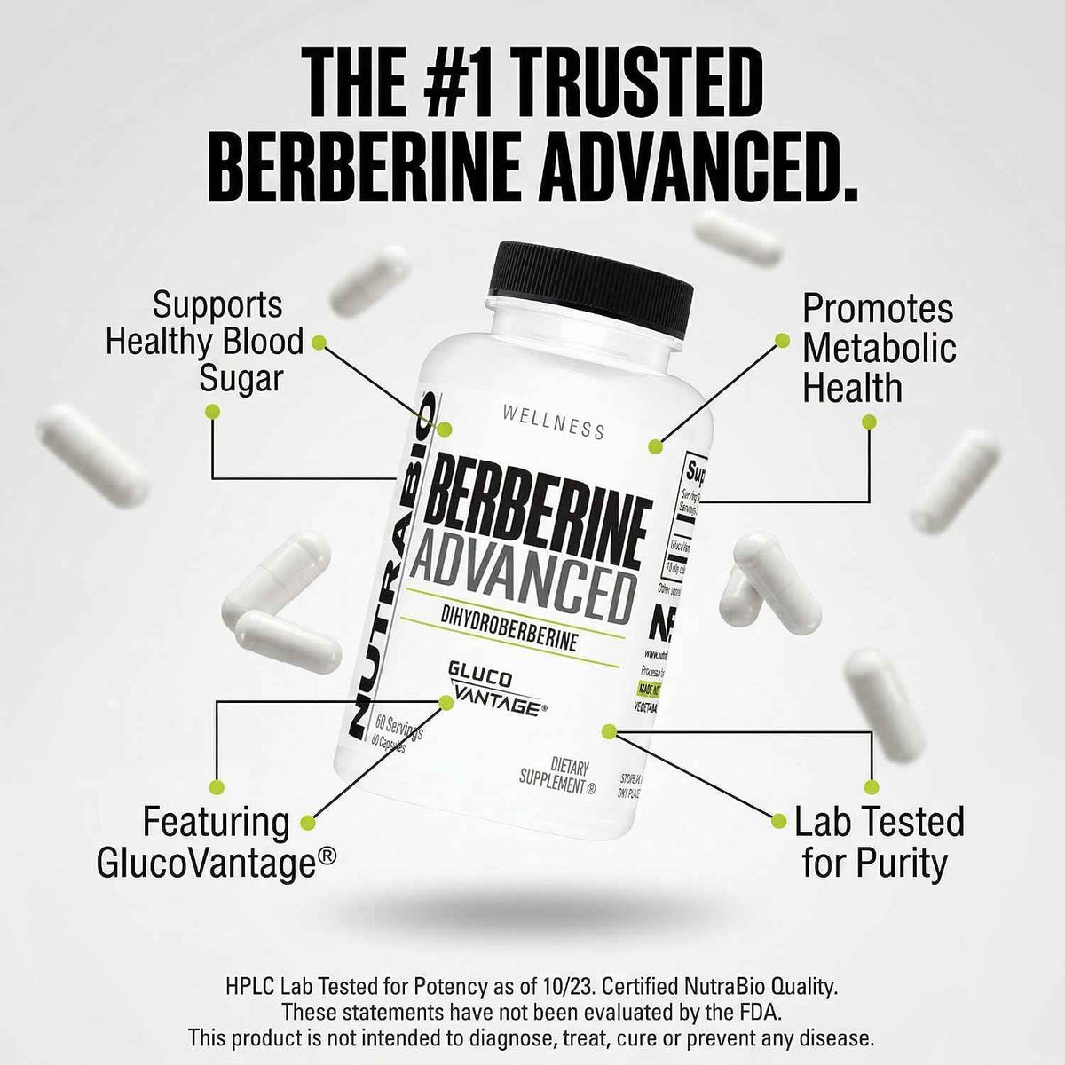 NutraBio Berberine Advanced Supplement (Dihydroberberine), 200 mg - Provides Advanced Absorption Carbohydrate Tolerance Support, 60 Caps