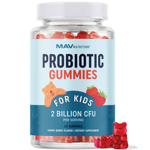 Kids Probiotic Gummies - 2 Billion Probiotics + 100mg Prebiotic Fiber for Immune & Digestion Support - Low Sugar Per Serving - For Children Ages 2+ - Gluten-Free