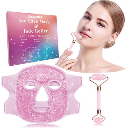ZNÖCUETÖD 3-in-1 Face Sculpting Set – Ice Roller, Jade Roller & Cooling Gel Eye Mask Gift Set | For Puffiness, Wrinkles & Lifting