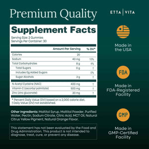 Sugar-Free NAC Gummies (Immune Support Complex) N-Acetyl Cysteine, Vitamin C & Zinc - Supports Respiratory Health, Liver Detox & Cleanse, Kidney Function, NAC Supplement for Kids and Adults - Vegan