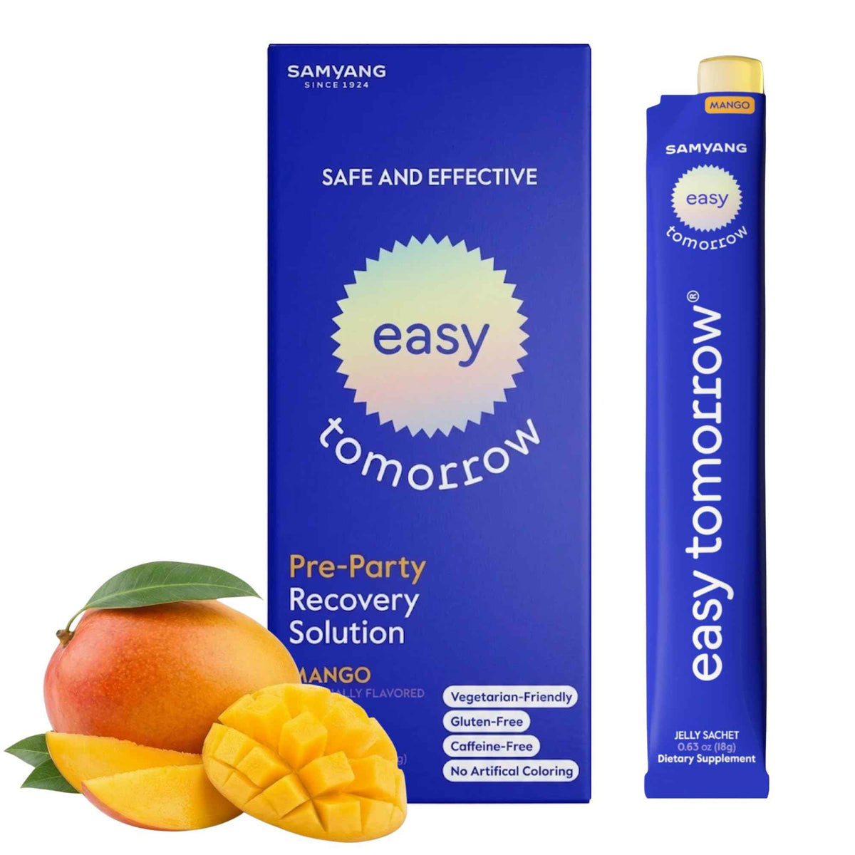 EASY TOMORROW - Natural Energy & Morning Vitality Jelly Stick - Daily Korean Skin Health Supplement & After Drinking Support with DHM & Glutathione - K-Beauty Inspired (Mango Flavor, 10 Sticks)