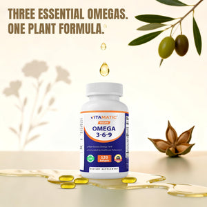 Vitamatic Vegan Omega 3-6-9 Complex 1250mg | Flaxseed, Olive, Borage & Algae Oils | Plant-Based Omegas | 120 Softgels VitamaticBuy Supplements Australia