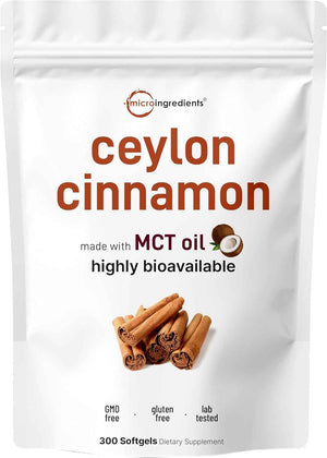 Micro Ingredients Ceylon Cinnamon, 300 Softgels - Cinnamon Supplements with MCT Oil - Non-GMO, Gluten Free - True Ceylon Cinnamon Supplements for Men & Women. Energy & Antioxidant Support*. Non-GMO, Gluten Free