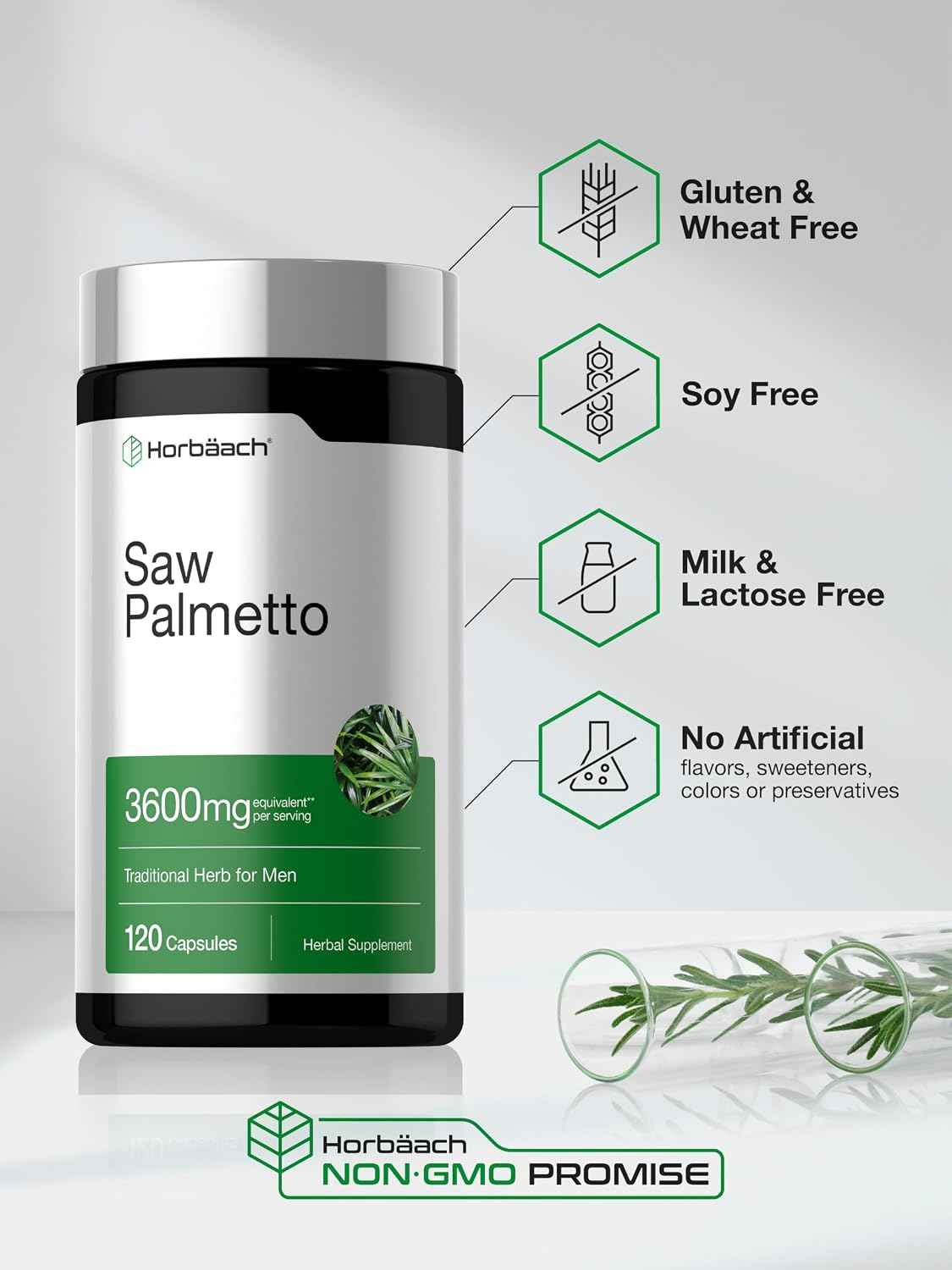 Horbäach Saw Palmetto Extract - 120 Capsules - from Saw Palmetto Berries - Non-GMO and Gluten Free Formula