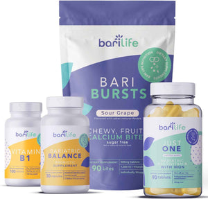 Bari Life Post-Op, Gastric Sleeve, Gastric Bypass Vitamin and Supplement Starter Kit (Grape)