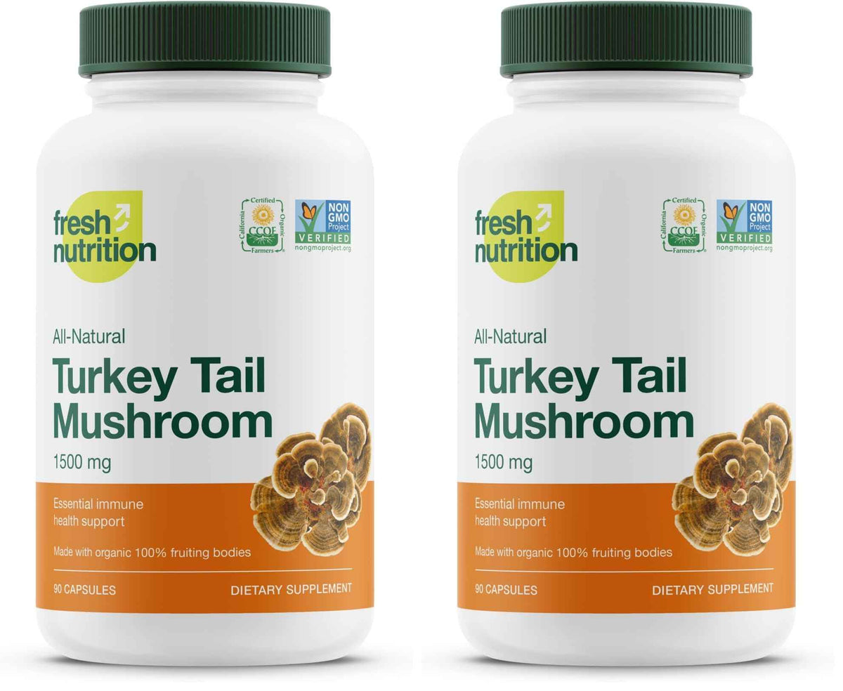 Fresh Nutrition Organic Turkey Tail Mushroom Extract Supplement - High in Beta Glucans - Non-GMO, Vegan Friendly, Gluten-Free - 90 Capsules