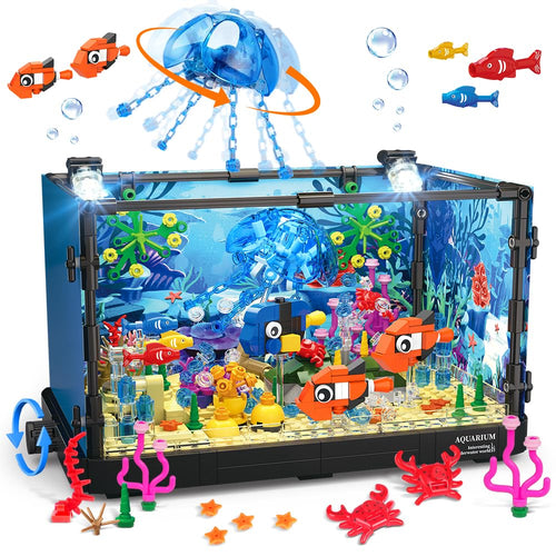 HOGOKIDS Fish Tank Building Set with LED Light and Ocean Animals for Kids