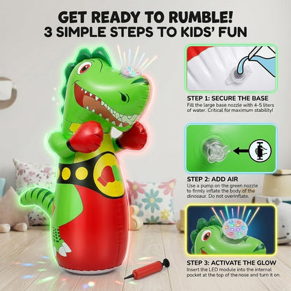 Inflatable Dinosaur Punching Bag for Kids with LED Light and Remote Control