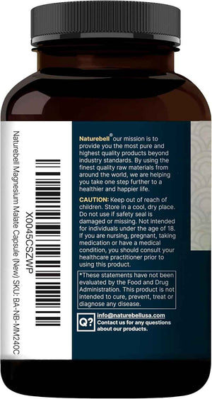 NatureBell Magnesium Malate 1,500mg, 240 Capsules - Chelated for High Absorption - Energy & Nervous System Support - Non-GMO, Gluten-Free