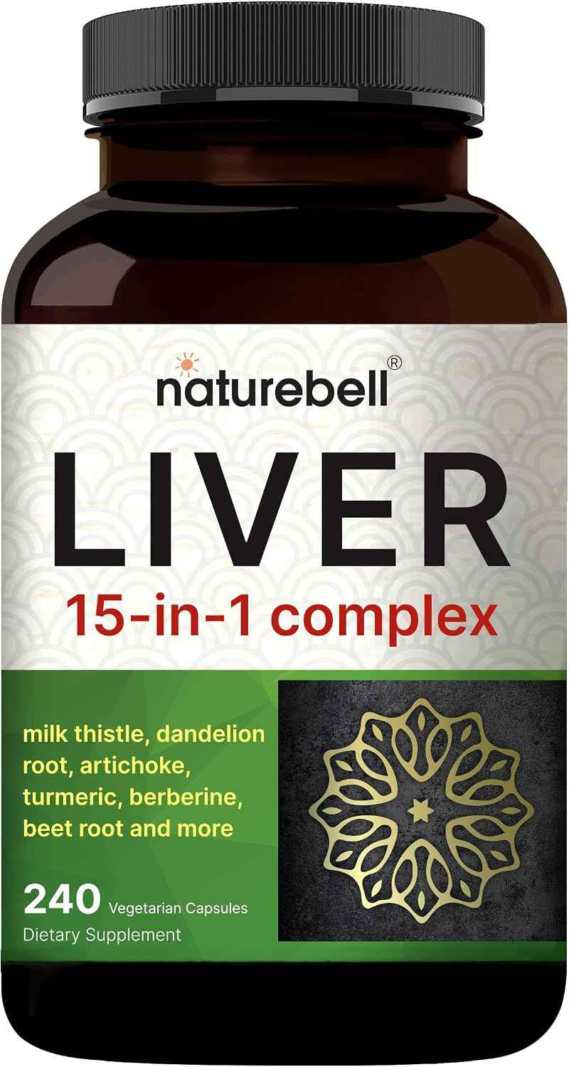 Liver 15-in-1 Complex, 240 Veggie Capsules - Herbal & Mineral Blend - Milk Thistle, Dandelion Root, Artichoke, Black Currant Oil, Turmeric, Chicory, Zinc, Choline, & More - Non-GMO
