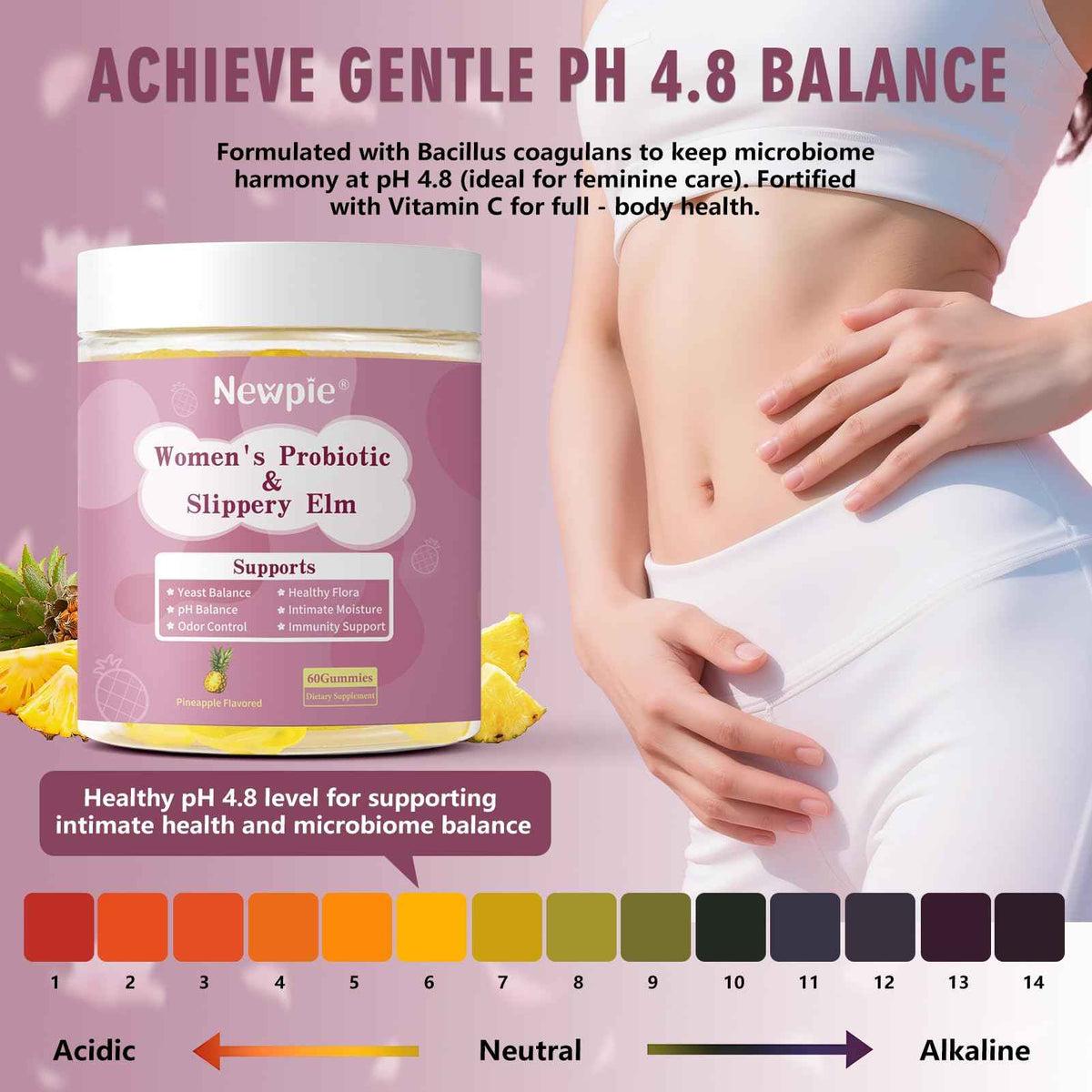 Blltzzz Her Juicy Women's Probiotic Gummies - Pineapple Flavor - Contains Slippery Elm and Probiotic Blend to Support Women's Intimate pH Balance, Gut Wellness and Overall Well-Being - 60 Gummies (2)