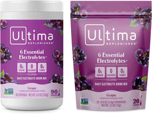 Ultima Replenisher Electrolyte Powder Drink Mix Bundle - Sugar Free - Grape, 90 Serving Canister and 20 Stickpacks - 6 Electrolytes and Minerals - Keto Friendly, Vegan, Non-GMO