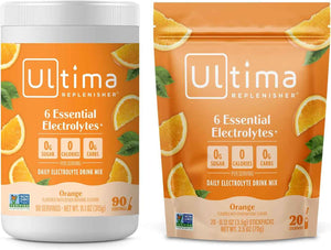 Ultima Replenisher Electrolyte Powder Drink Mix Bundle - Sugar Free - Orange, 90 Serving Canister and 20 Stickpacks - 6 Electrolytes and Minerals - Keto Friendly, Vegan, Non-GMO