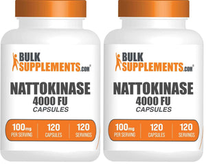 BulkSupplements.com Nattokinase 4000 FU Capsules - Nattokinase Supplement, Sourced from Natto Extract, Nattokinase 100mg - Gluten Free, 1 Capsule per Serving, 120 Capsules (Pack of 1)
