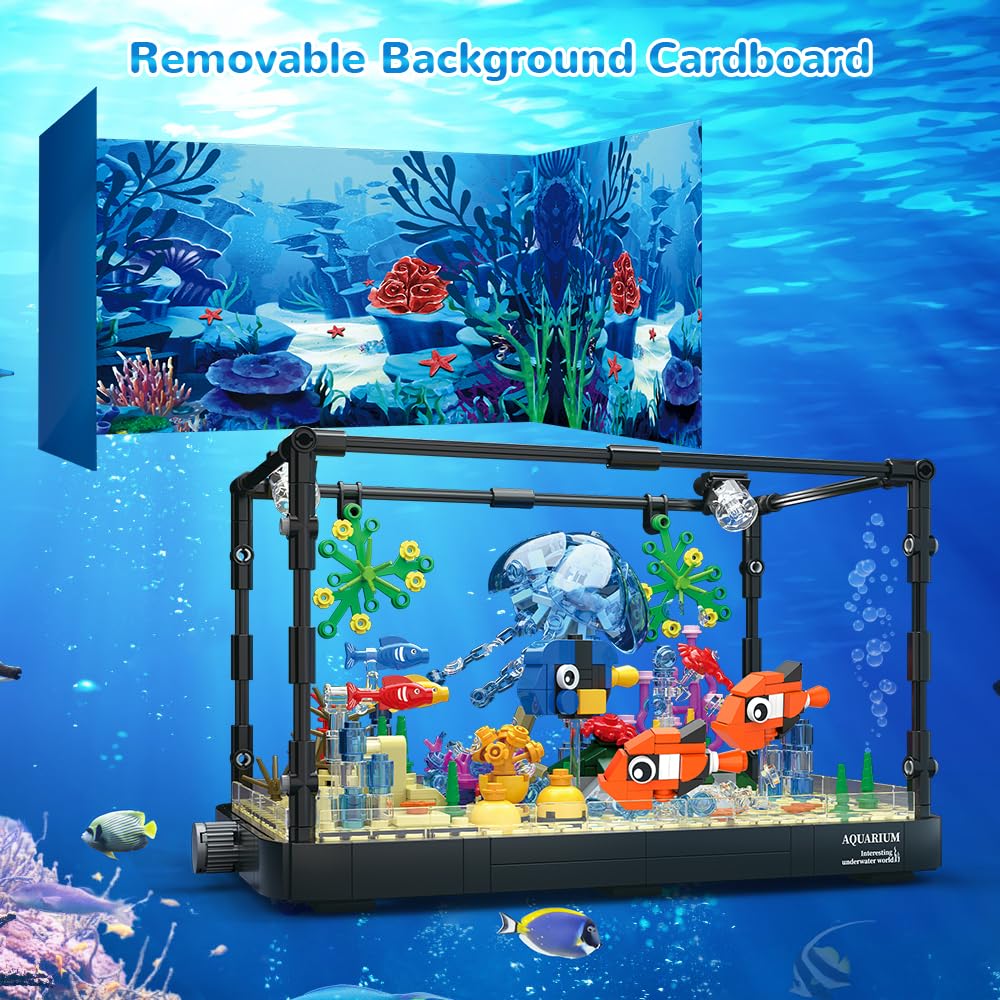 HOGOKIDS Fish Tank Building Set with LED Light and Ocean Animals for Kids