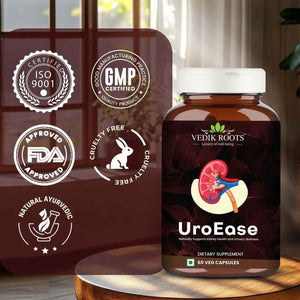 VEDIKROOTS UroEase - Ayurvedic Herbal Supplement for Kidney Health & Uric Acid Levels - Supports Urinary Tract Health - 60 Veg Capsules