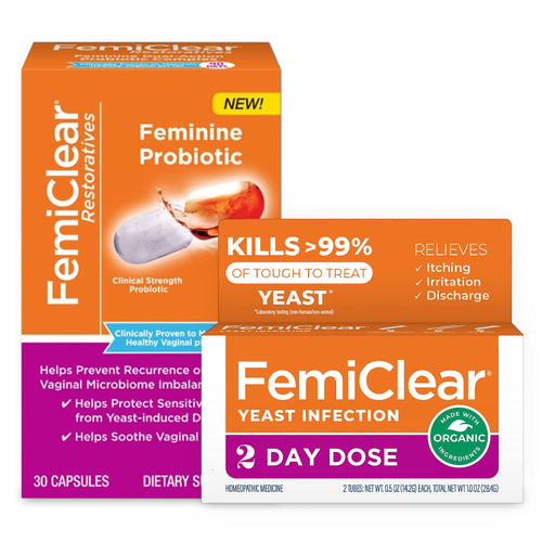 FemiClear Gentle Soothing Formula 2-Day Dose Yeast Infection Product for Women & 30 Capsules