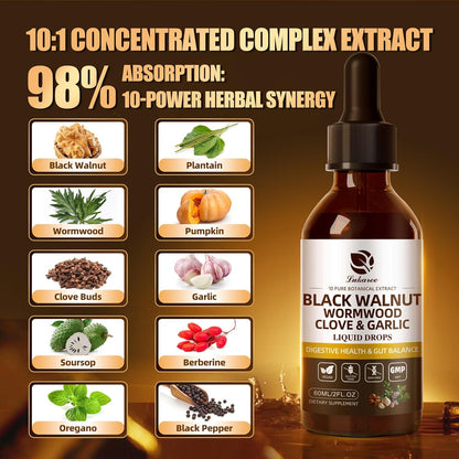 Wormwood Black Walnut Clove Cleanse Tincture - Gut Health & Detox - with Garlic Pumpkin Seeds Soursop Oregano - Digestive & Intestinal Support for Humans - Vegan, Herbal Blends, Liposomal Tech