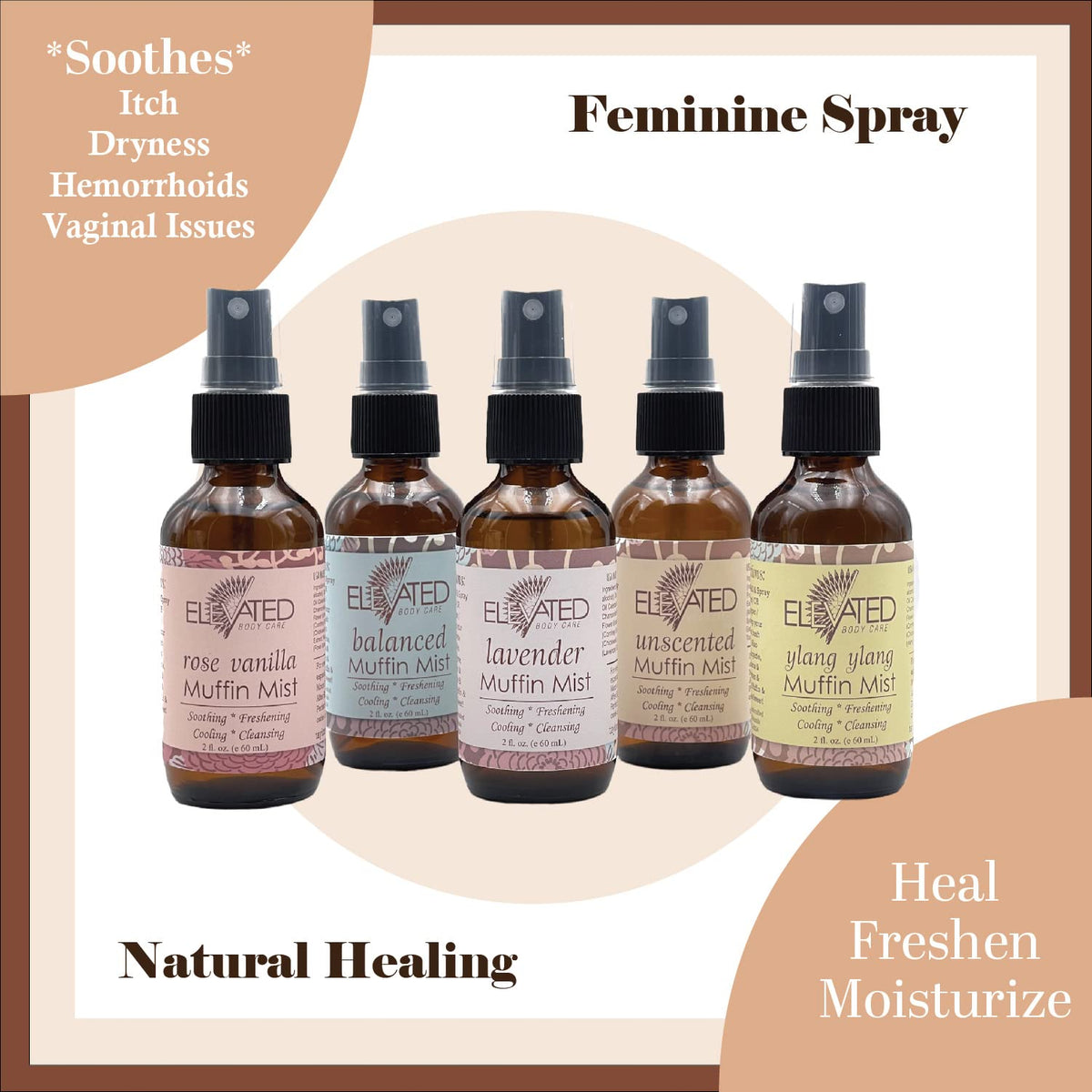 ELEVATED Muffin Mist – Organic Natural Feminine Spray| 5 Scents | Yoni Oil | Vegan | Herbal Infused Oil
