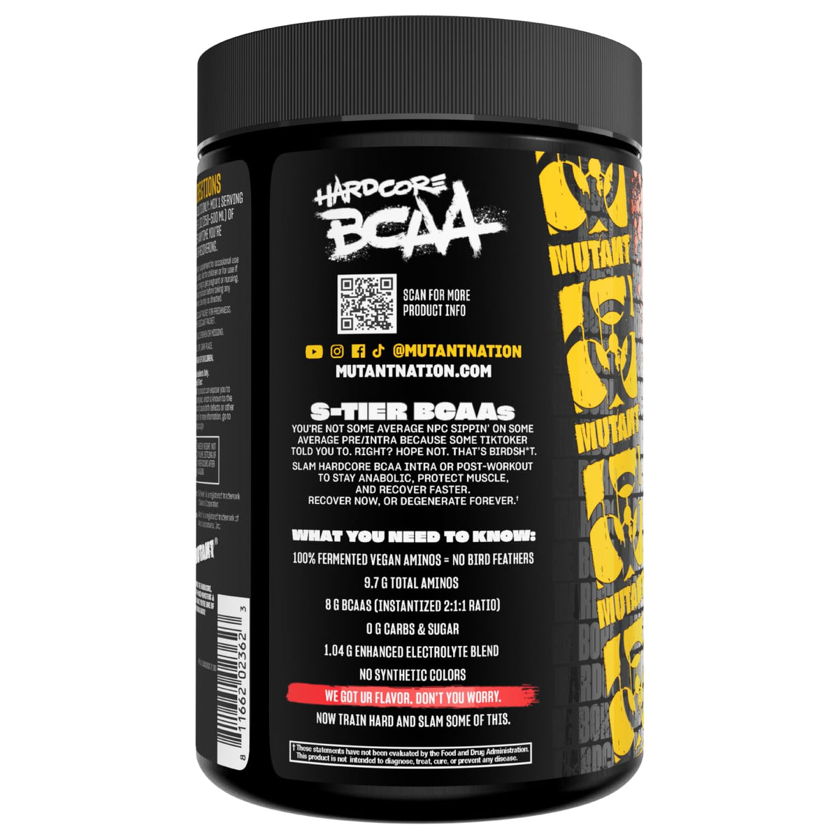 Mutant Hardcore BCAA - Pre, Intra or Post Workout - BCAA Next Level branched-Chain Amino Acids Supplement - Hydration + Recovery - 30 Serving - Blue Raspberry