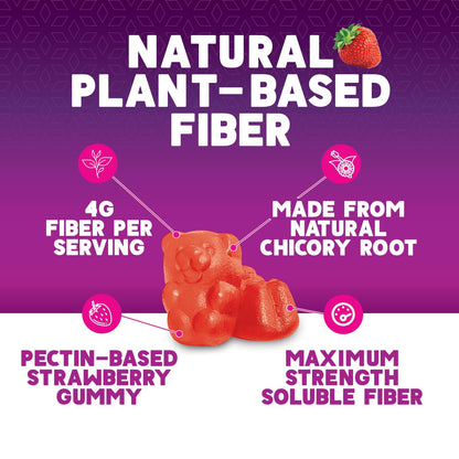 Fiber Gummies for Adults - Soluble Fiber 4g Per Serving - Plant-Based Prebiotic Fiber Supplement for Digestive Health, Gut Health, & Regularity Support - Vegan Gummy - Tasty Berry Flavor - 60 Gummies