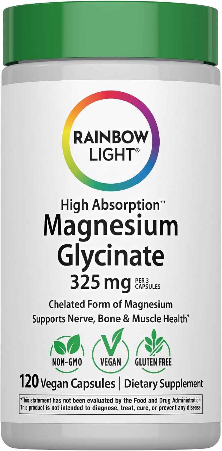 Rainbow Light Magnesium Glycinate 325 mg - 120 Capsules - High Absorption, Chelated Form of Magnesium - Supports Nerve, Bone, & Muscle Health - Vegan, Non-GMO and Gluten Free