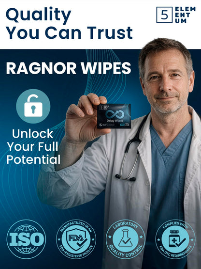 7% Benzocaine Delay Wipes for Long Last for Men - Fast-Acting Formula, 30 Individually Wrapped Wipes for Him with Vitamin E, Chamomile & Aloe Vera
