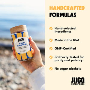 JUGO Focus + SUPERFOODS Ashwagandha Gummies with Vitamin D3 & Superfruit Blend, Vegetarian-Friendly Focus Supplement with Adaptogens, Gelatin-Free and Gluten-Free, Non-GMO, Made in USA, 40 Coun JUGO LLCBuy Supplements Australia