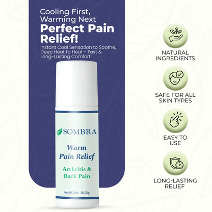 Sombra Warm Pain Relief Gel, Warm Relief for Arthritis and Chronic Pain Pre-Workout Muscle Rub Vegan Formula Free of Artificial Fragrances, Dyes, NSAIDs, Wax, Petroleum, Alcohol - 3oz Roll-On