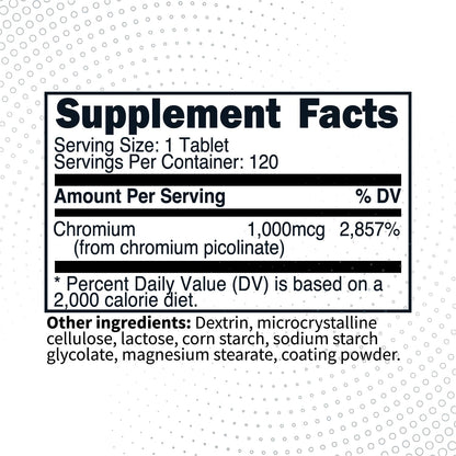 Type Zero Clean Chromium Picolinate (1000mcg) 120 Tablets, Gluten-Free - GMO-Free