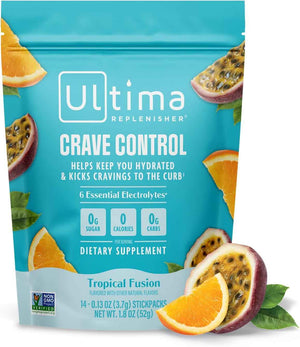 Ultima Replenisher Crave Control Supplement, Tropical Fusion, 14 Stickpacks - Daily Zero Sugar Electrolyte Powder Hydration Packets with 6 Key Electrolytes & Chromax to Help Curb Cravings - Keto Friendly