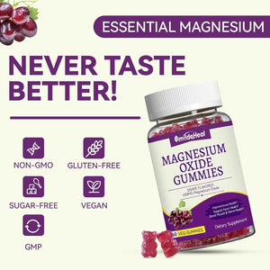 Magnesium Oxide Gummies 400mg - Magnesium Gummies for Women & Adults - Chewable Magnesium Supplement for Nerve & Muscle Support* - Sugar-Free, Vegan - 60 Gummies