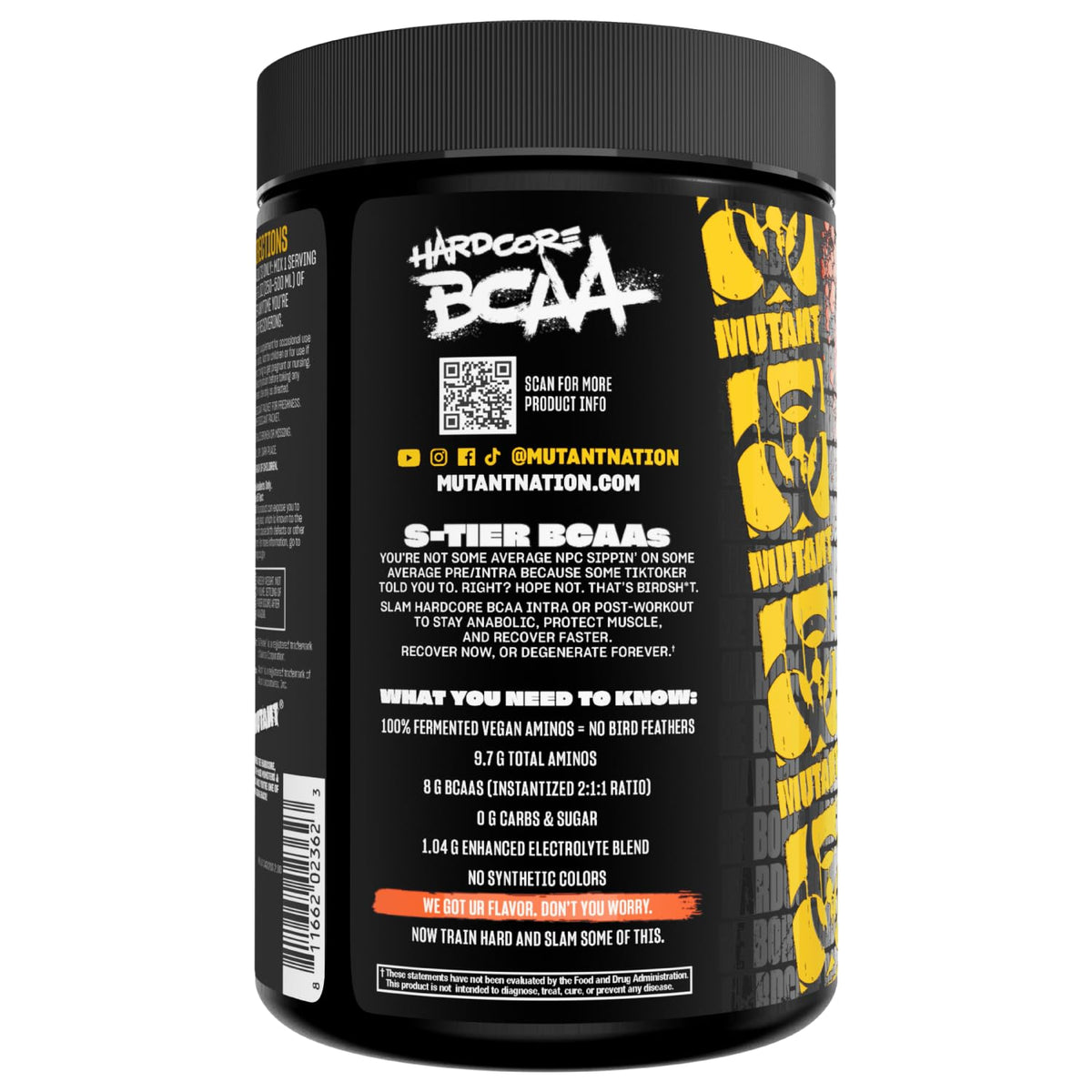 Mutant Hardcore BCAA - Pre, Intra or Post Workout - BCAA Next Level branched-Chain Amino Acids Supplement - Hydration + Recovery - 30 Serving - Blue Raspberry