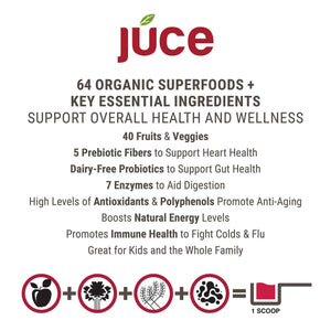 Terra Kai Organics JUCE Reds Organic Superfood Powder - Garden Berry Flavor - Fruit & Veggie Powder for Everyone w/64 Immune Boosting Superfood Plus Probiotics for Gut Health - 20 Servings (230g)