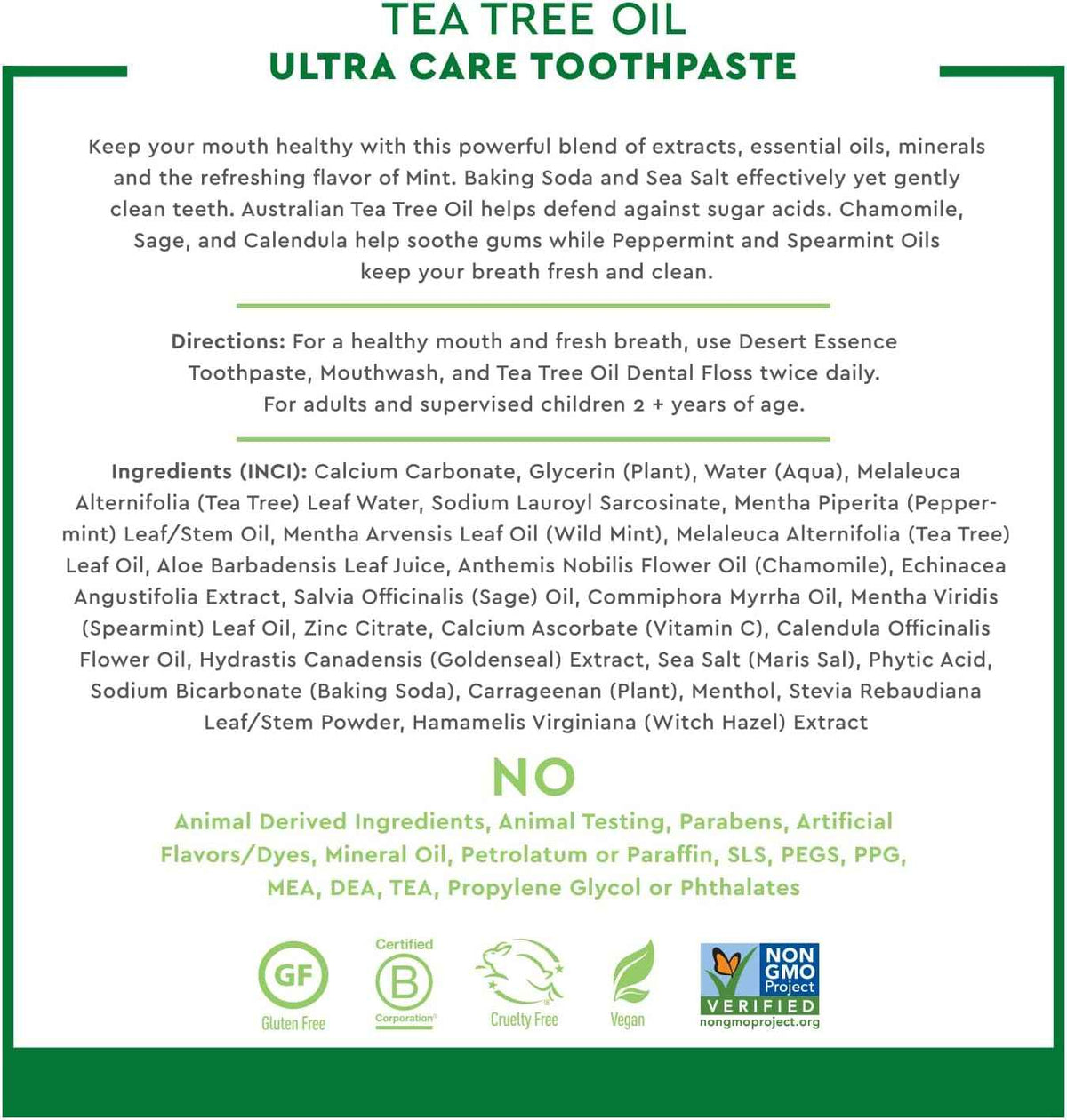 Desert Essence Ultra Care Toothpaste, Mega Mint, Fluoride Free, 6.25 oz