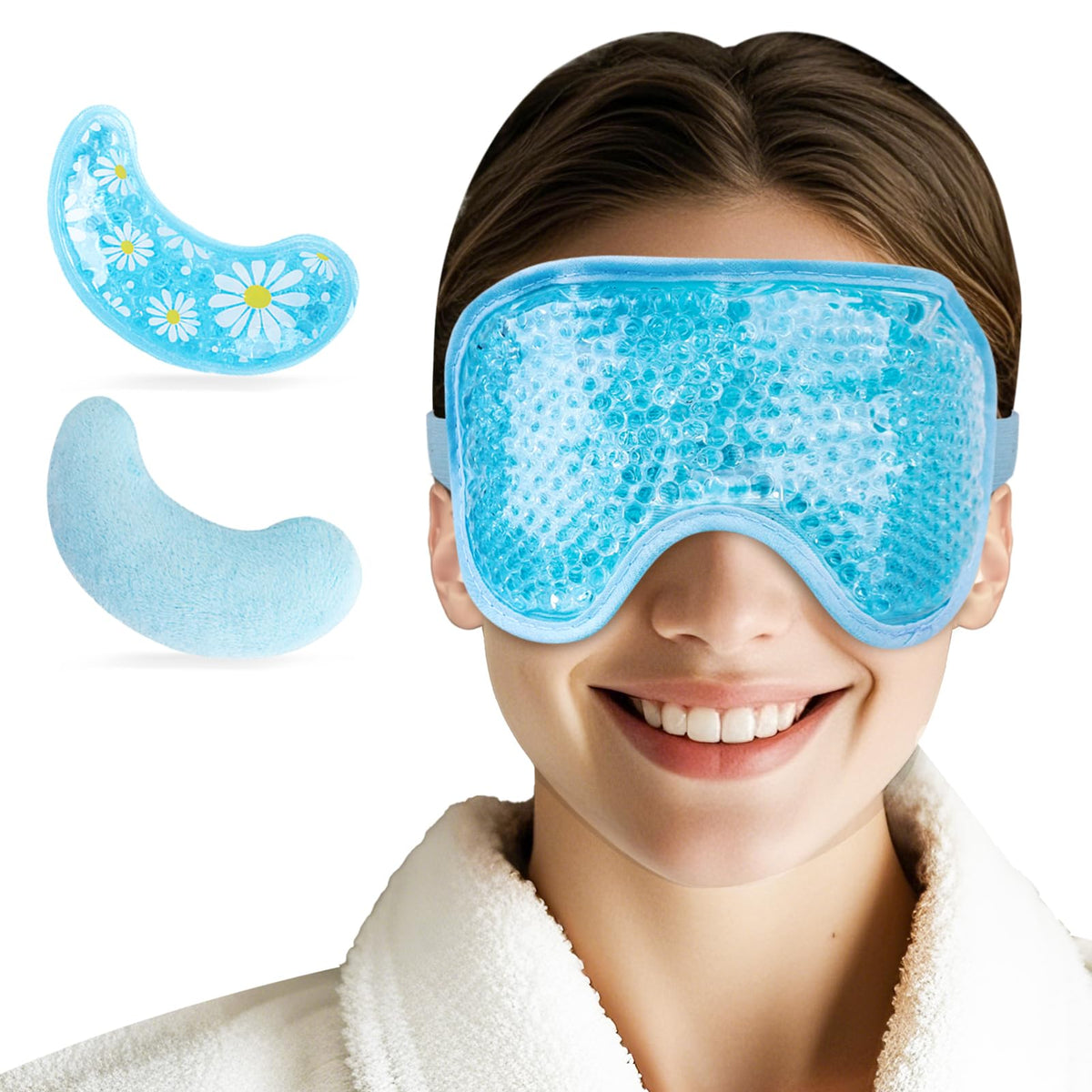 NEWGO Cooling Eye Mask with Gel Eye Pad – Cold Ice Pack for Puffy Eyes, Dark Circles, Headache & Stress Relief (Blue Set)