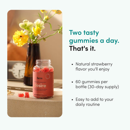 Hers Desire Libido Supplement Gummies - Vegan, Gluten Free, no Artificial Flavors - 60 Count