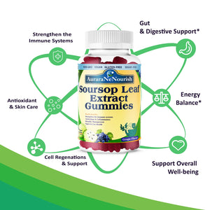 AuraraNeNourish Sugar Free Soursop Gummies with Probiotics & Fiber 100 Billion CFUs, Organic Soursop Leave Extract with Vitamin C B-Complex for Digestive Gut Health, Energy Balance, Immune Boost AuraraNeNourishBuy Supplements Australia