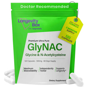 Longevity Box Ultra Pure GlyNAC Supplement 1000mg (500mg Glycine + 500mg N-Acetyl Cysteine) - Glutathione Precursor for Healthy Aging, Energy & Cellular Protection - 120 Vegan Capsules