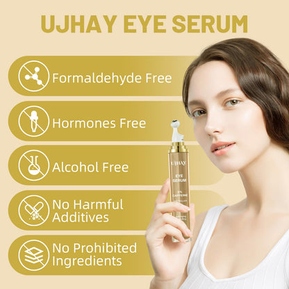 UJHAY 5% Caffeine Eye Cream & Under Eye Serum for Dark Circles & Puffiness - 360° Roller