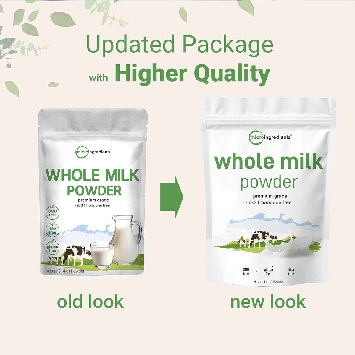 Micro Ingredients Whole Milk Powder, 4 lb - Pasture-Raised, rBST-Free - Pure & Rich in Protein - Ideal for Baking & Everyday Use - Non-GMO, Gluten-Free, Premium Grade