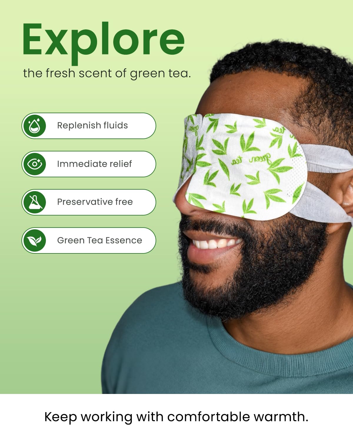 16-Pack Green Tea Steam Eye Masks – Antioxidant Warm Compress for Dry Eyes, Puffy Eyes & Fatigue | Self-Heating Disposable Travel Relaxation Set