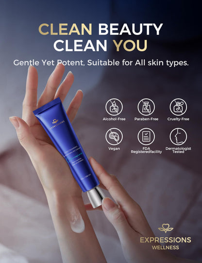 EXPRESSIONS WELLNESS Retinol Eye Cream - Korean Under Eye Cream with Tranexamic Acid, Caffeine & Peptides for Dark Circles & Puffiness (1.06 oz.)