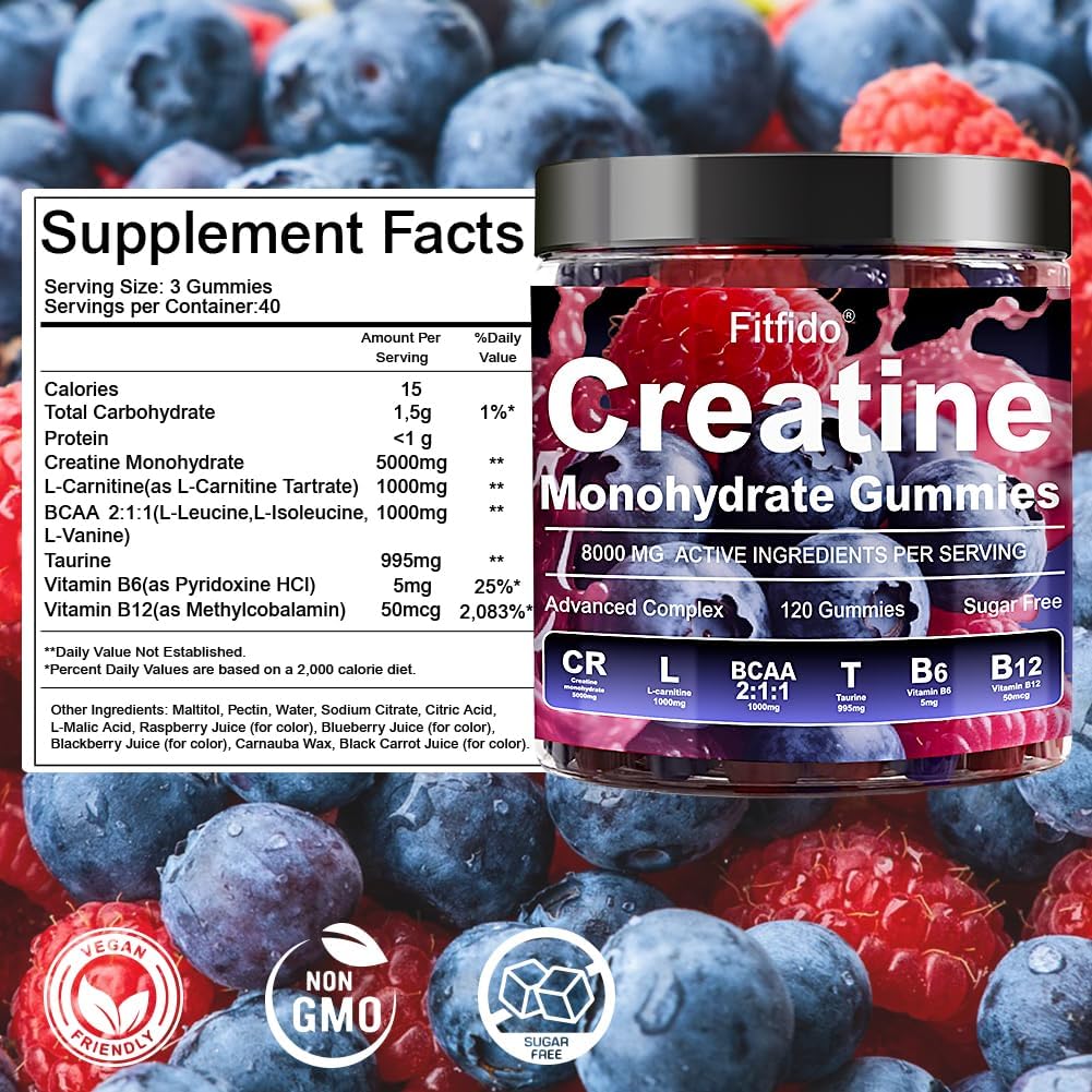 Creatine Monohydrate Gummies in Multiple Flavors - Support for Muscles, Strength & Wellbeing - Vegan, Sugar Free, 2-Pack Supplement Bundle