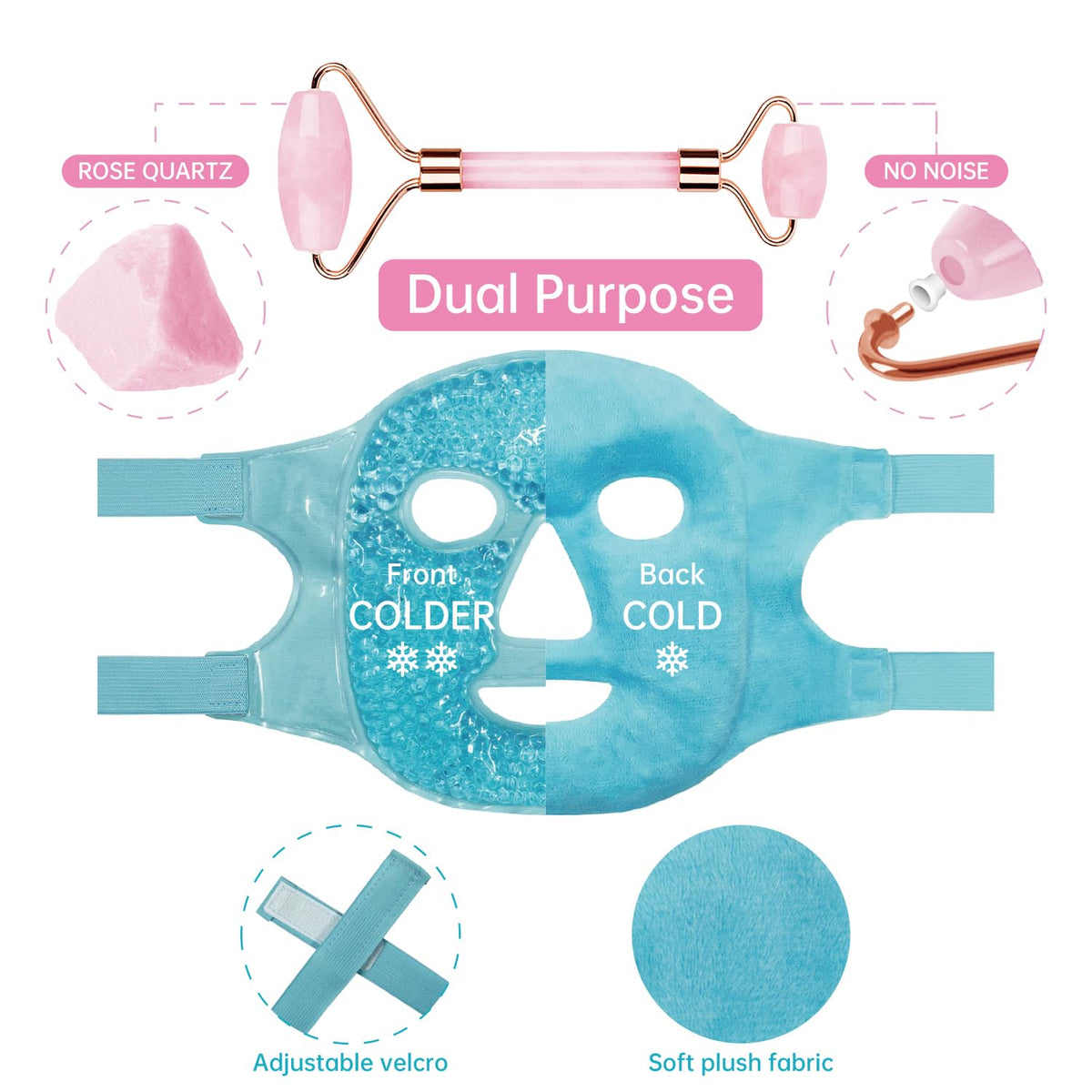 ZNÖCUETÖD 3-in-1 Face Sculpting Set – Ice Roller, Jade Roller & Cooling Gel Eye Mask Gift Set | For Puffiness, Wrinkles & Lifting