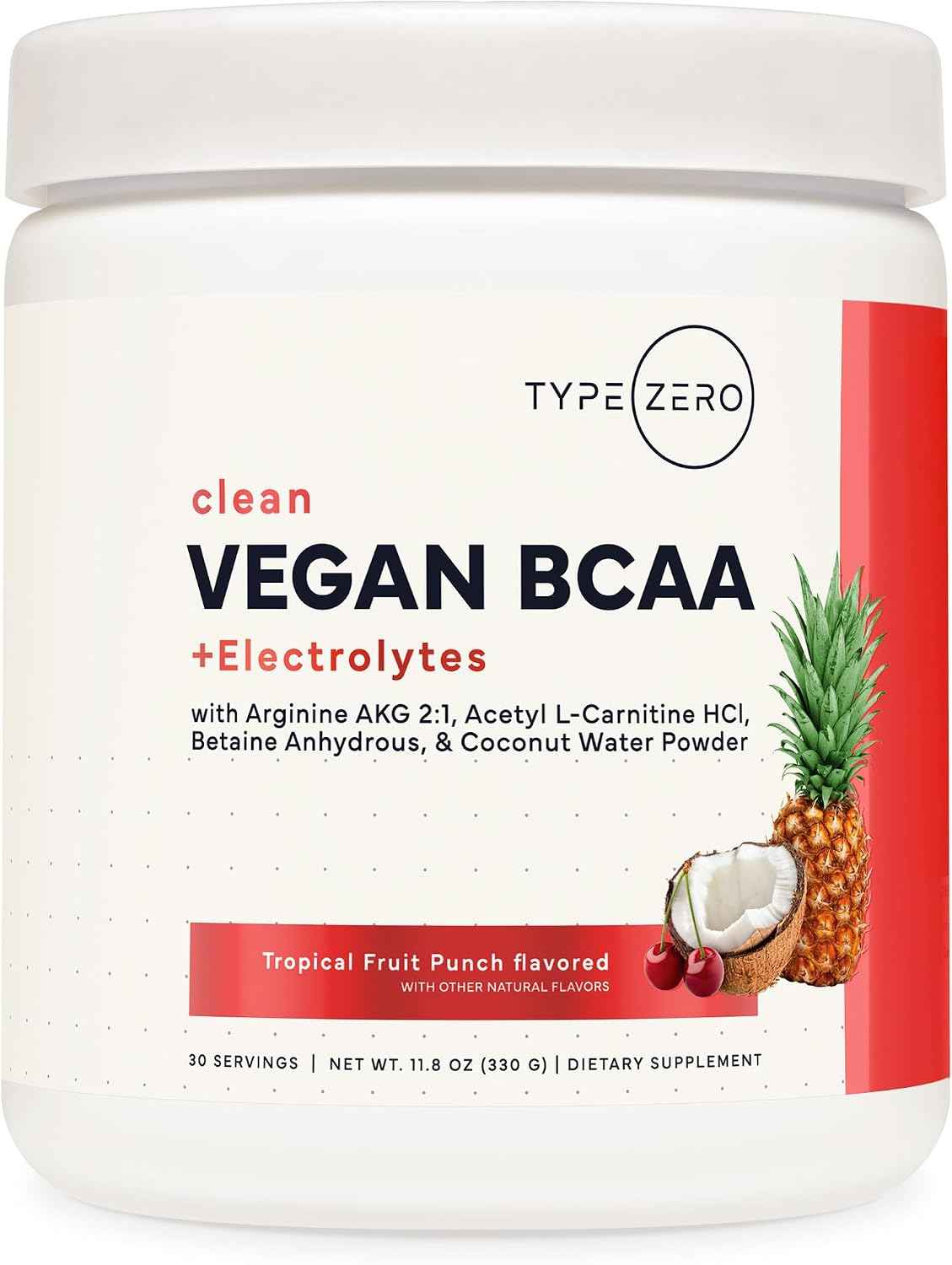 Type Zero Ultra Clean Vegan BCAA Powder + Electrolytes Tropical Fruit Punch - 6g Per Serving, 2:1:1 Sugar-Free, No Sucralose, BCAAs Amino Acids Supplement, After Workout Drink, 30 Servings